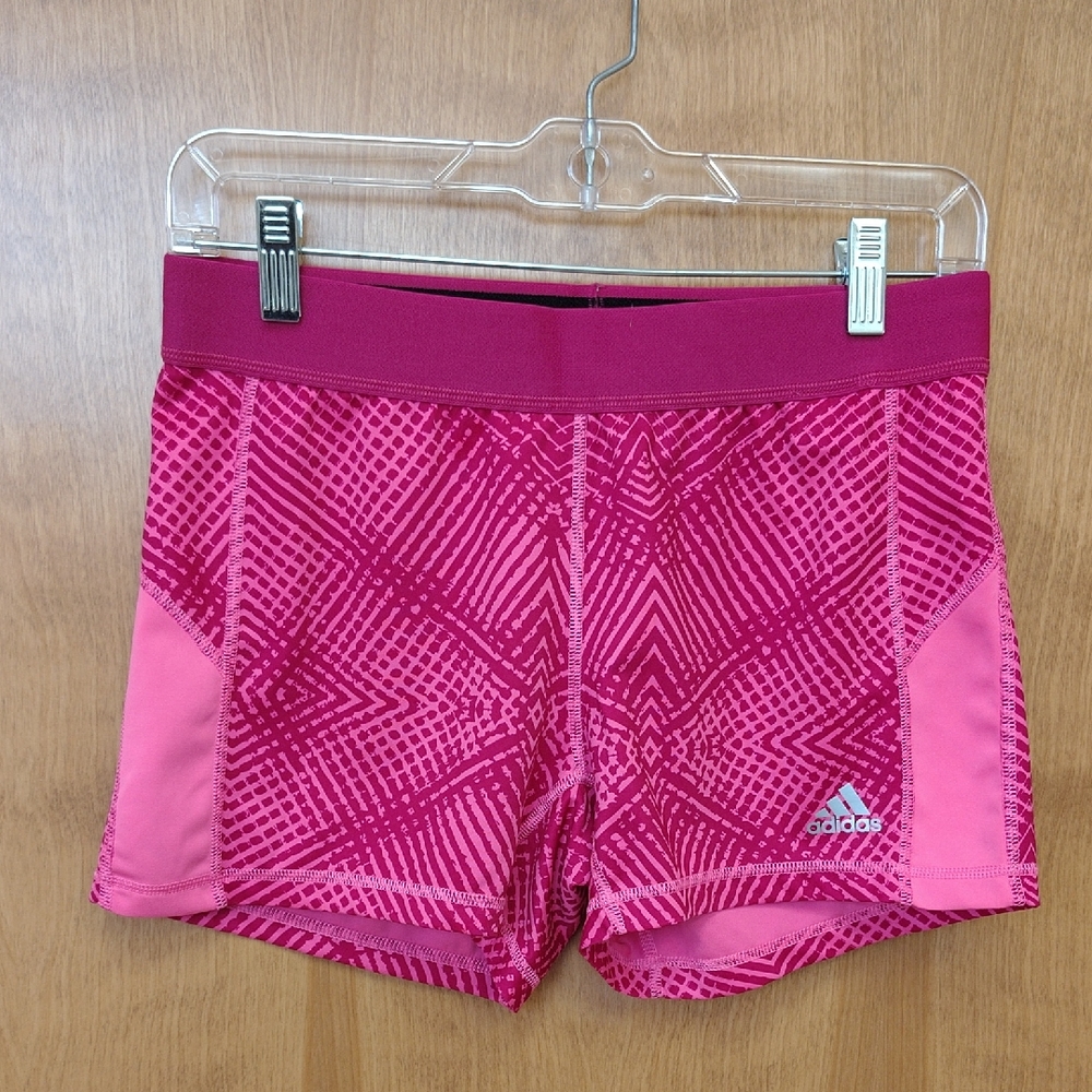 Adidas Girl's Geometric Pink Athletic Texhfot Compression Shorts